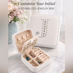 Personalized White Jewelry Travel Case with Rhinestone Monogram